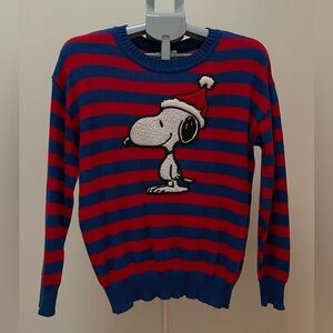 Peanuts Snoopy Blue and Red Striped Crewneck Sweater